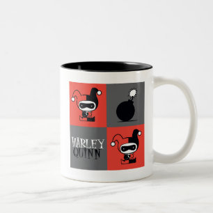 Caneca De Café Em Dois Tons Padrão Checker de Chibi Harley Quinn