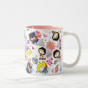 Caneca De Café Em Dois Tons Padrão Chibi Super Heroine