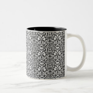Caneca De Café Em Dois Tons Padrão clássico de rendas preto e branco