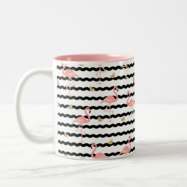 Caneca De Café Em Dois Tons Padrão contínuo de flamingo rosa fofo