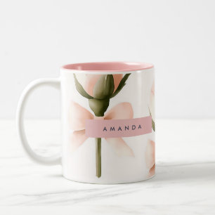 Caneca De Café Em Dois Tons Padrão Coquette Personalizado Bege Rosa & Laço