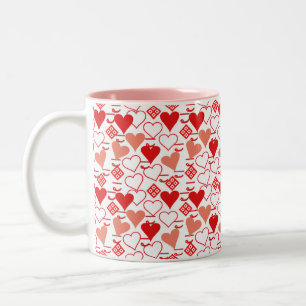 Caneca De Café Em Dois Tons Padrão Cor-de-rosa, vermelho e branco do dia de os