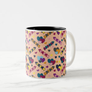 Caneca De Café Em Dois Tons Padrão Coração Colorida