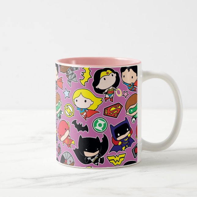 Caneca De Café Em Dois Tons Padrão da Liga da Justiça Chibi em Roxo (Direita)