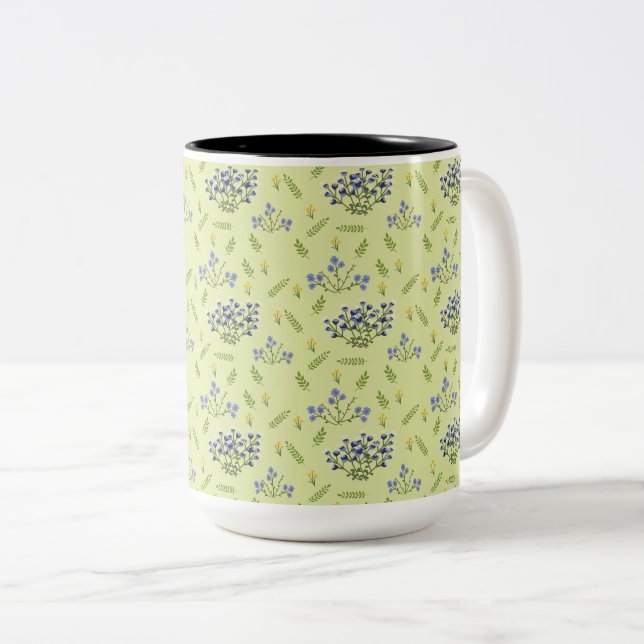 Caneca De Café Em Dois Tons padrão das flores roxas e amarelas (Frente Esquerda)