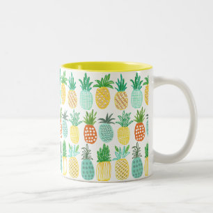 Caneca De Café Em Dois Tons Padrão de abacaxi amarelo-verão tropical