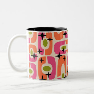 Caneca De Café Em Dois Tons Padrão de Abstrato cósmico moderno do Meio século 