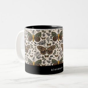 Caneca De Café Em Dois Tons Padrão de Abstrato de flores silvestres da Boêmia