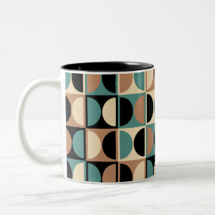 Caneca De Café Em Dois Tons Padrão de Abstrato Geométrico Moderno do meio sécu