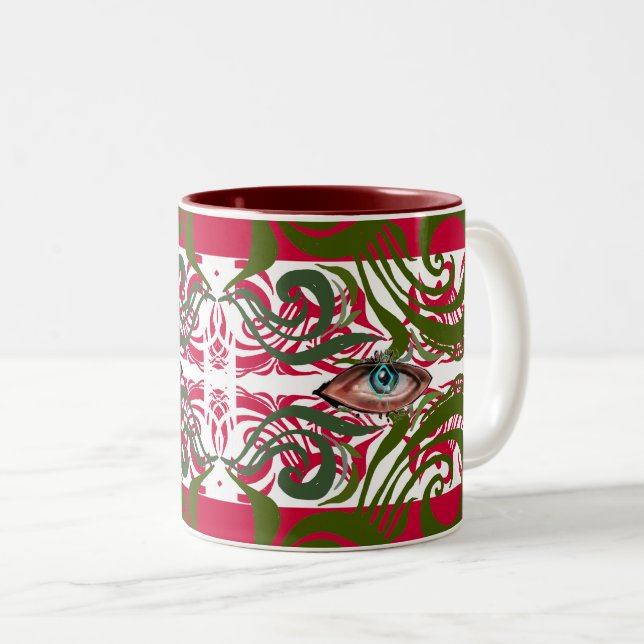 Caneca De Café Em Dois Tons Padrão de Alienígena Elegante Azul (Frente Esquerda)