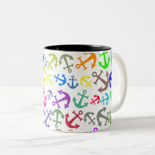 Caneca De Café Em Dois Tons Padrão de Âncora do Barco Colorido
