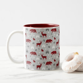 Caneca De Café Em Dois Tons Padrão de Animais da Floresta em Xadrez de Búfalo