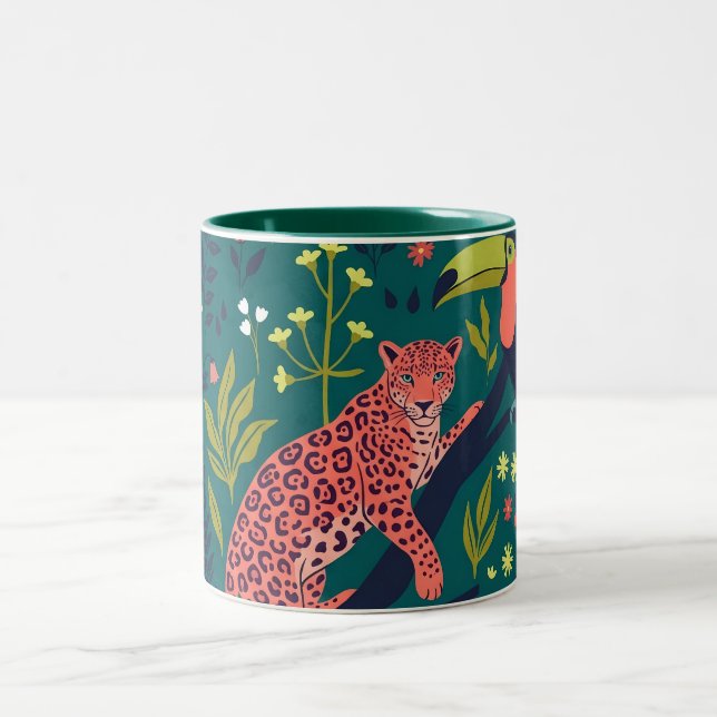 Caneca De Café Em Dois Tons Padrão de Animal da Selva Luxuriante (Centro)