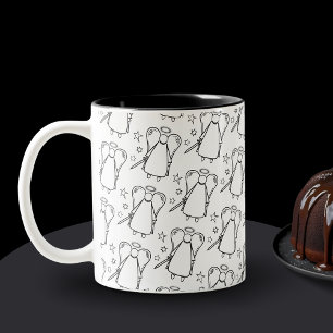 Caneca De Café Em Dois Tons Padrão de Anjo Vingador Branco e Preto 
