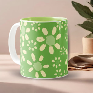 Caneca De Café Em Dois Tons Padrão de aquarela de flor de margarida verde