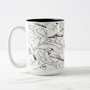 Caneca De Café Em Dois Tons Padrão de Arte de Linha de Aves Norte-Americanas M
