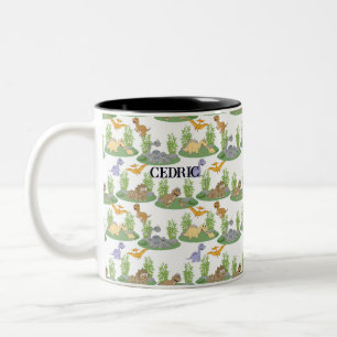 Caneca De Café Em Dois Tons Padrão de Árvore Dinossauro das Crianças Bonitas P
