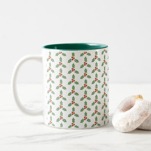 Caneca De Café Em Dois Tons Padrão de Azevinho de Natal Folhas de Azevinho Ver