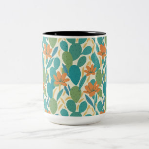 Caneca De Café Em Dois Tons Padrão de Azulejo Botânico do Arizona