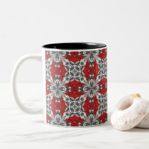 Caneca De Café Em Dois Tons Padrão de Azulejo de Repetição de Cinza Preto V