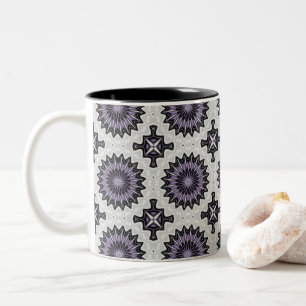 Caneca De Café Em Dois Tons Padrão de Azulejo de Repetição Negrito Cinza Prata