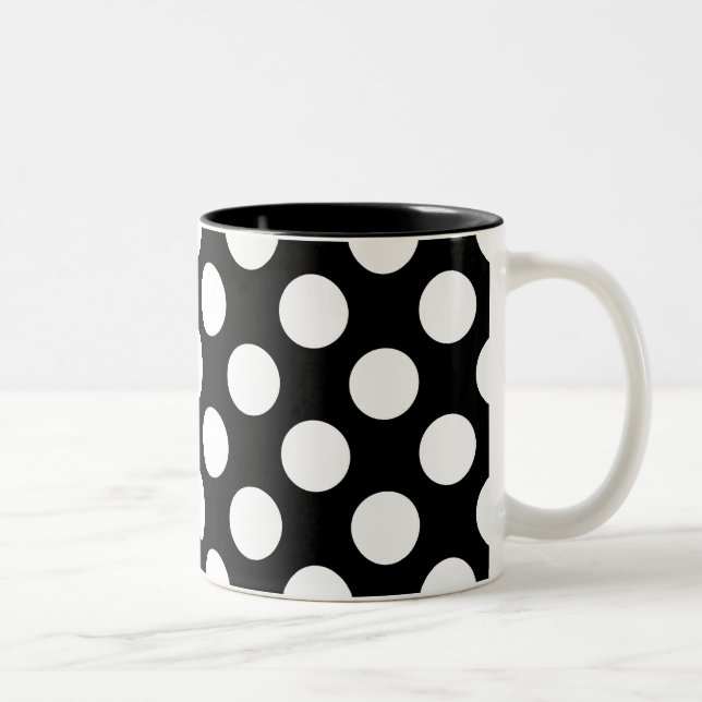 Caneca De Café Em Dois Tons Padrão De Bolinhas Preta E Branca (Direita)