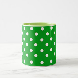 CANECA DE CAFÉ EM DOIS TONS PADRÃO DE BOLINHAS VERDES E BRANCAS