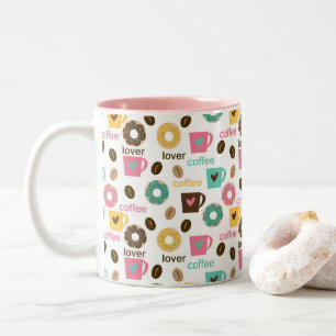 Caneca De Café Em Dois Tons Padrão de Café e Donut 