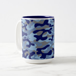 Caneca De Café Em Dois Tons Padrão de Camuflagem Azul e Marinho 