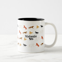 Caneca De Café Em Dois Tons Padrão de Cavalo Simples com Personalização de Nom