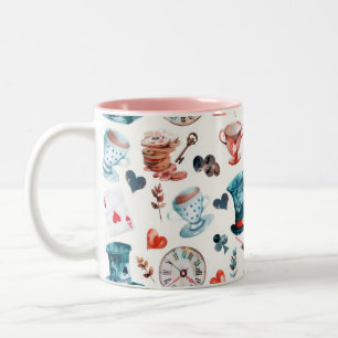 Caneca De Café Em Dois Tons Padrão de Chá Festa no País das Maravilhas Caprich