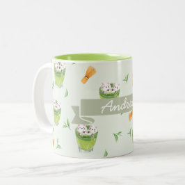 Caneca De Café Em Dois Tons Padrão de Chá Verde do Cat Froth Matcha