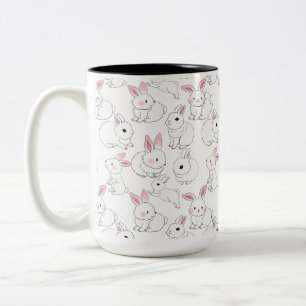 Caneca De Café Em Dois Tons Padrão de coelhos brancos 01.bw