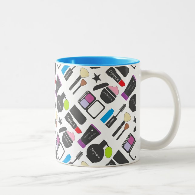 Caneca De Café Em Dois Tons Padrão de Colagem Funky Makeup (Direita)