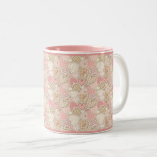 Caneca De Café Em Dois Tons Padrão de Corações Inclinadas de Correção Rosa Vin