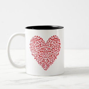 Caneca De Café Em Dois Tons Padrão de Corações Roxos (8'), Nota de Romance