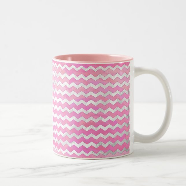 Caneca De Café Em Dois Tons Padrão de Cotton Candy Chevon (Direita)