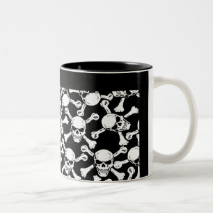 CANECA DE CAFÉ EM DOIS TONS PADRÃO DE CRÂNIOS GÓTICOS OSSOS CRUZADOS