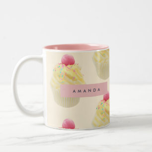 Caneca De Café Em Dois Tons Padrão de Cupcake Whimsical Personalizado