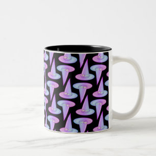 Caneca De Café Em Dois Tons Padrão De Desenho Azul Roxo De Feiticeira De Casca