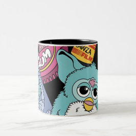 Caneca De Café Em Dois Tons Padrão de Desenho Nostálgico dos Anos 90 Retro e T