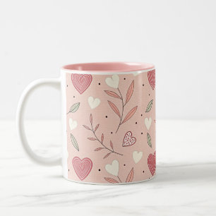 Caneca De Café Em Dois Tons Padrão de Dia de os namorados Whimsical Rosa