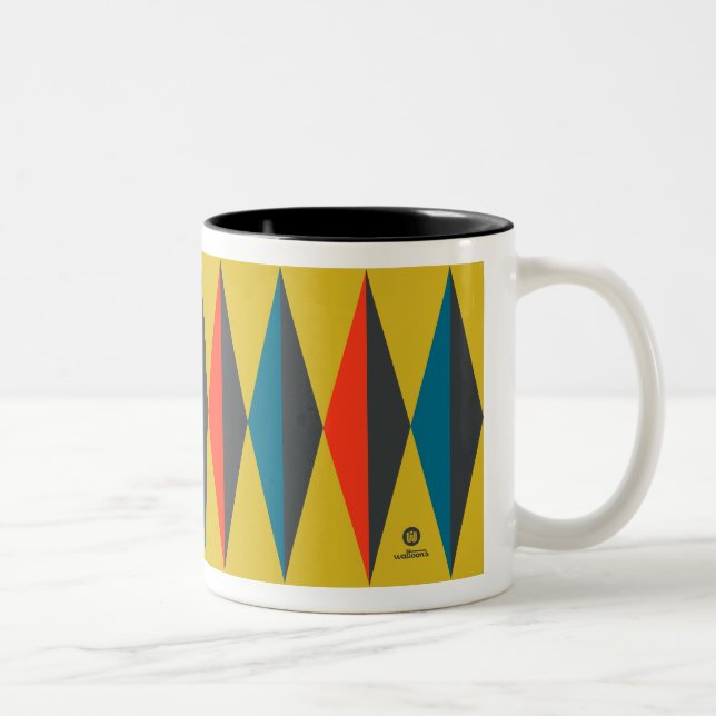 Caneca De Café Em Dois Tons Padrão de Diamante de Mod Retro (Direita)
