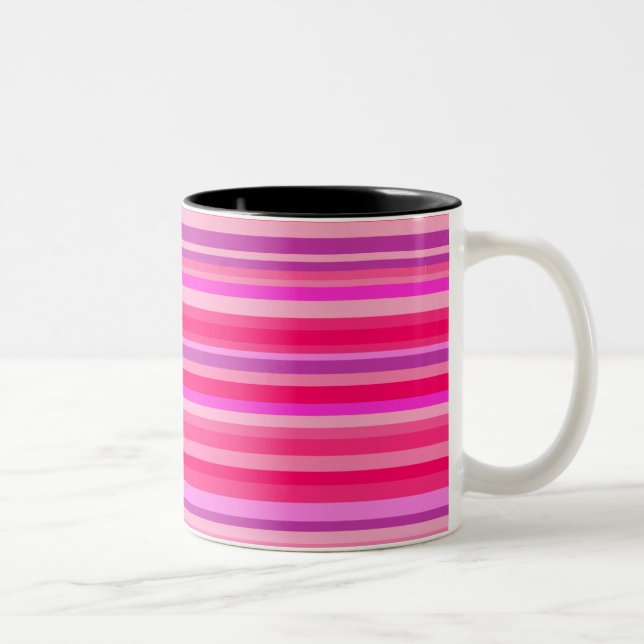 Caneca De Café Em Dois Tons Padrão de Diversão, Rosa Girly e Stripes Roxo (Direita)