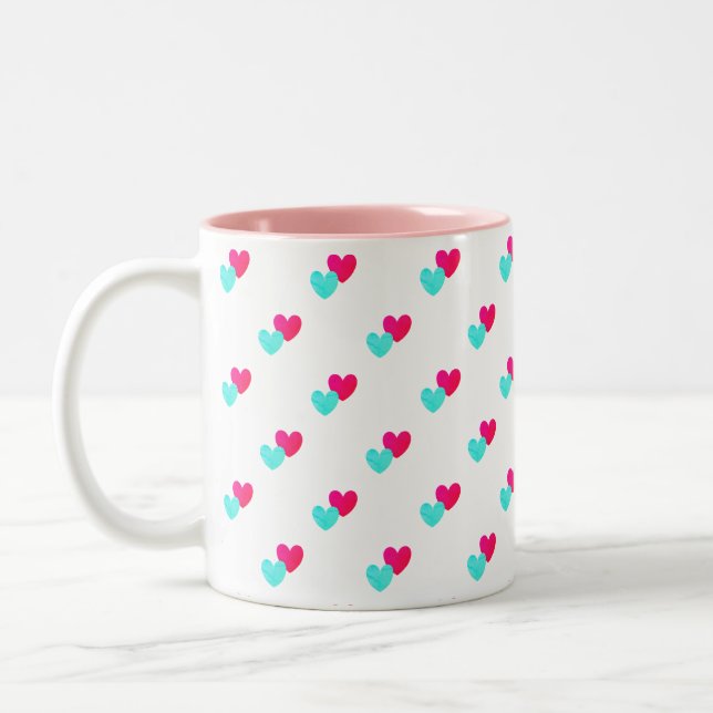 Caneca De Café Em Dois Tons Padrão de Dois Corações (Esquerda)