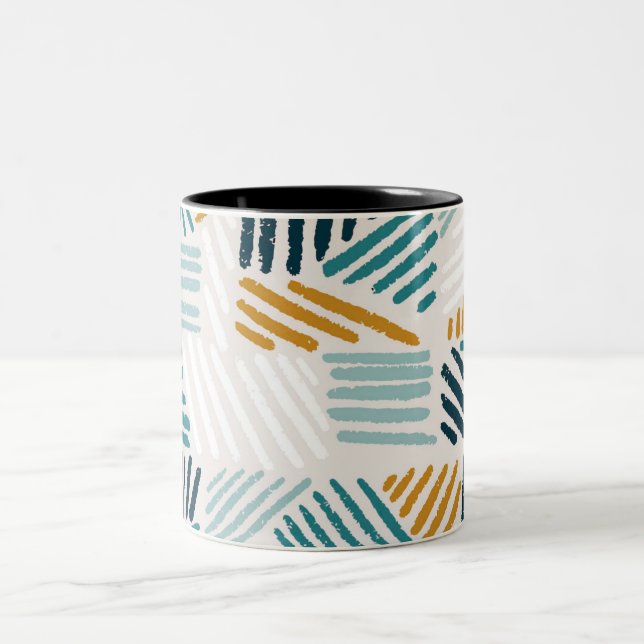 Caneca De Café Em Dois Tons Padrão de Elemento Abstrato Plano Orgânico (Centro)