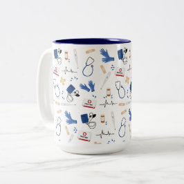 Caneca De Café Em Dois Tons Padrão de Enfermeiro Médico Moderno