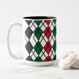 Caneca De Café Em Dois Tons Padrão de Estilo Vermelho Verde Preto
