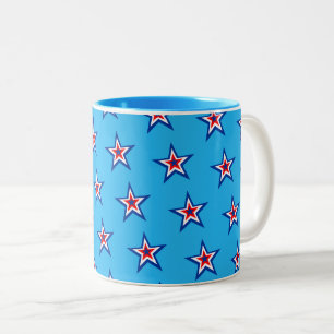 Caneca De Café Em Dois Tons Padrão de estrela azul, branco e vermelho escuro