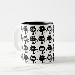 Caneca De Café Em Dois Tons Padrão de Expressões de Gato Preto Cinto